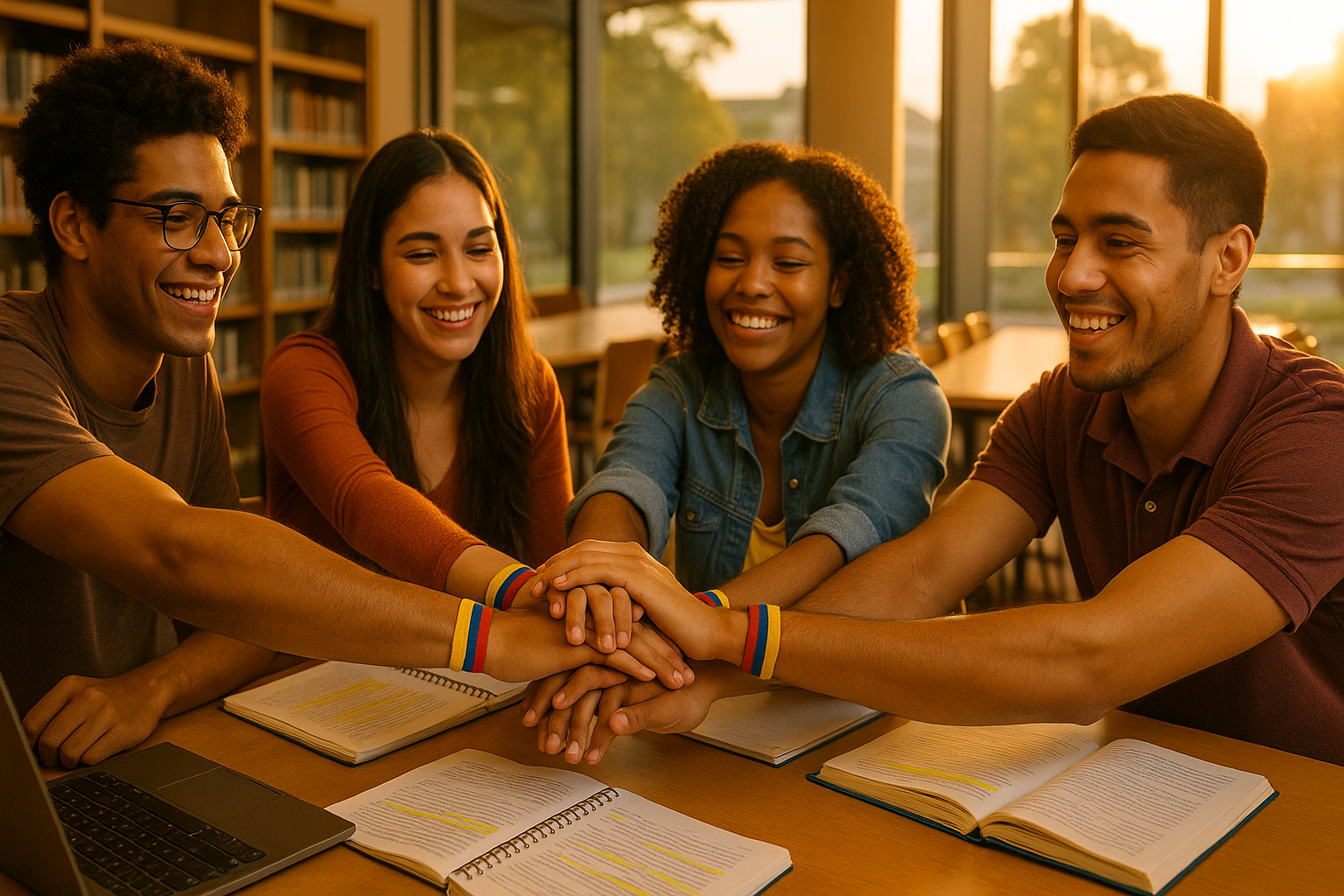Venezolanos estudiando en grupo para homologar títulos en el exterior