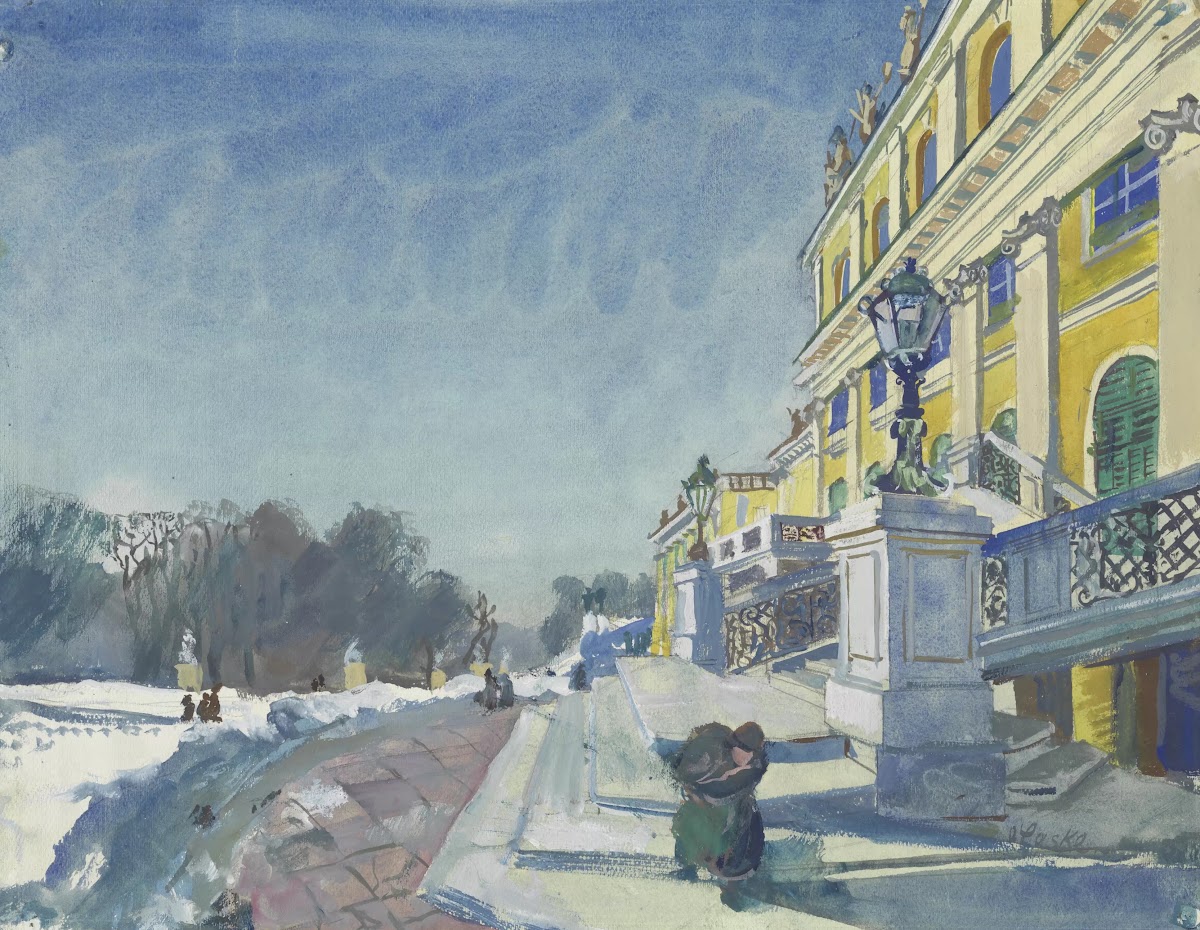 Treppe des Schlosses Schönbrunn im Winter 1946