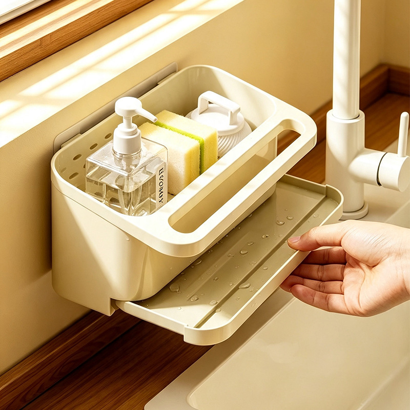 Wall-Mounted Sink Shelf with Draining Area