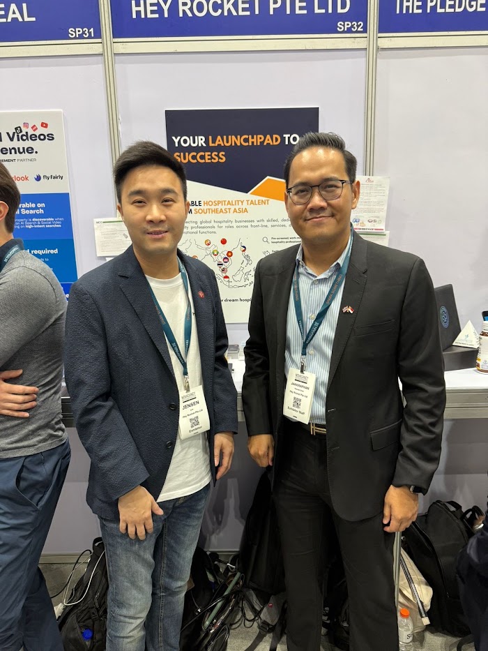 Meeting a client partner at a hospitality talent expo in Singapore