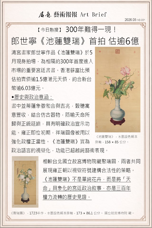 藝術報報 五月 第一期：郎世寧《池蓮雙瑞》首拍 估逾6億