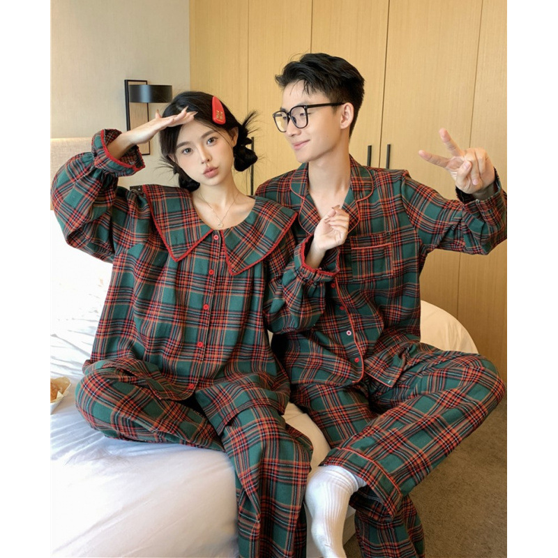 Women’s loungewear, checkered, made of brushed cotton-linen blend
