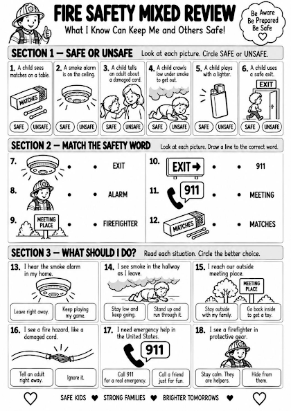 Fire Safety Mixed Review Worksheet