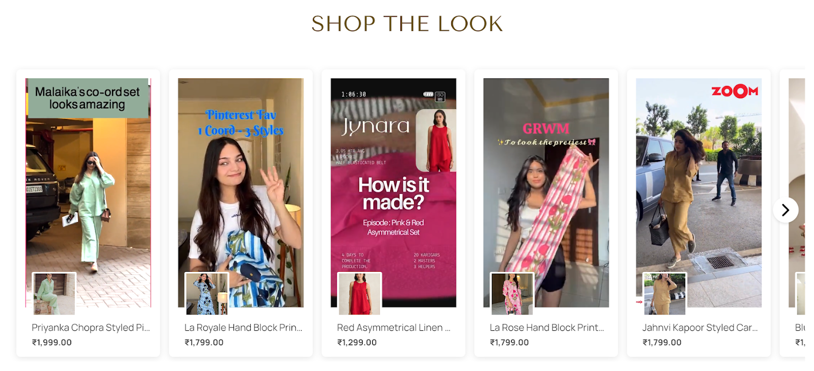 Instavid shoppable videos widget on a Shopify store
