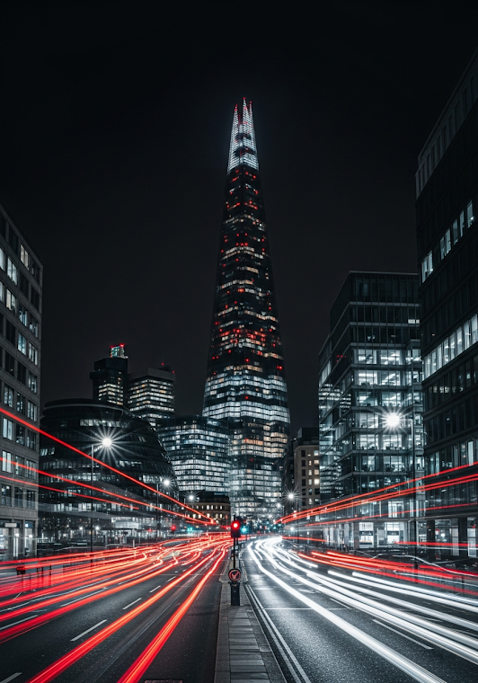 The Shard Night City Light Trails