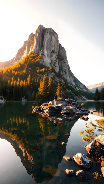 Majestic Mountain Lake Reflection Golden Hour Light - Free mobile Wallpaper