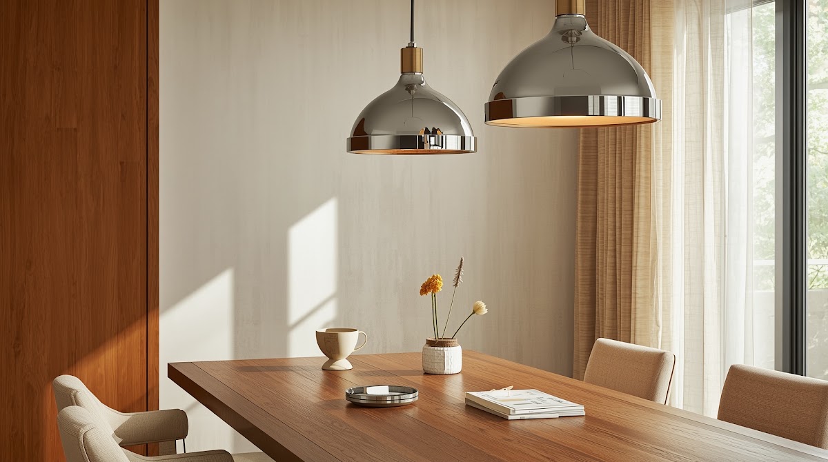 How to Pair Chrome Pendant Lights With a Warm Wood Dining Table - microfiber care for polished chrome beside wood furniture
