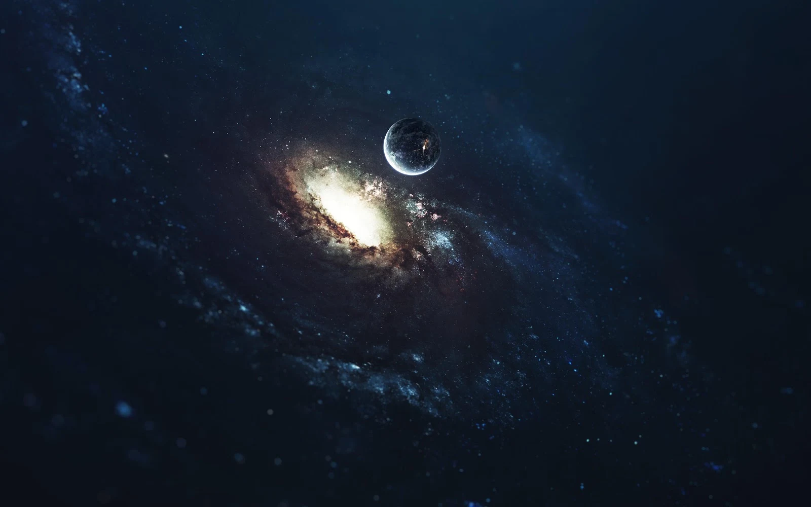 Spiral Galaxy and Planet - Space Digital Art 5K Wallpaper (5200x3250)