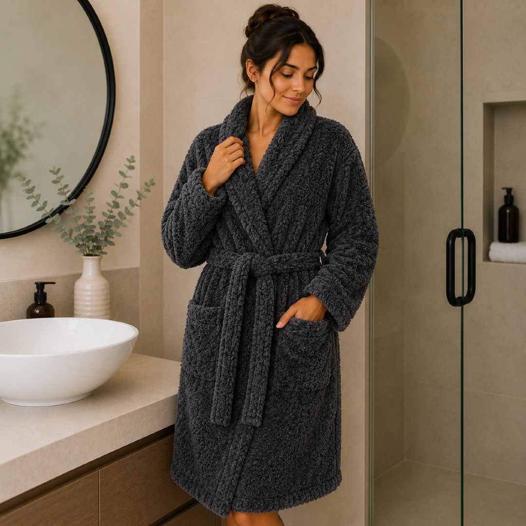 Bata de baño de poliéster CH PK Home™ diseño de panal, color gris Oxford