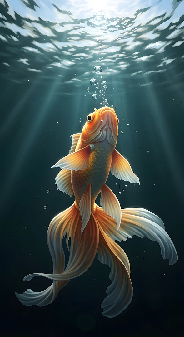 Majestic Goldfish Swimming Upwards Digital Illustration