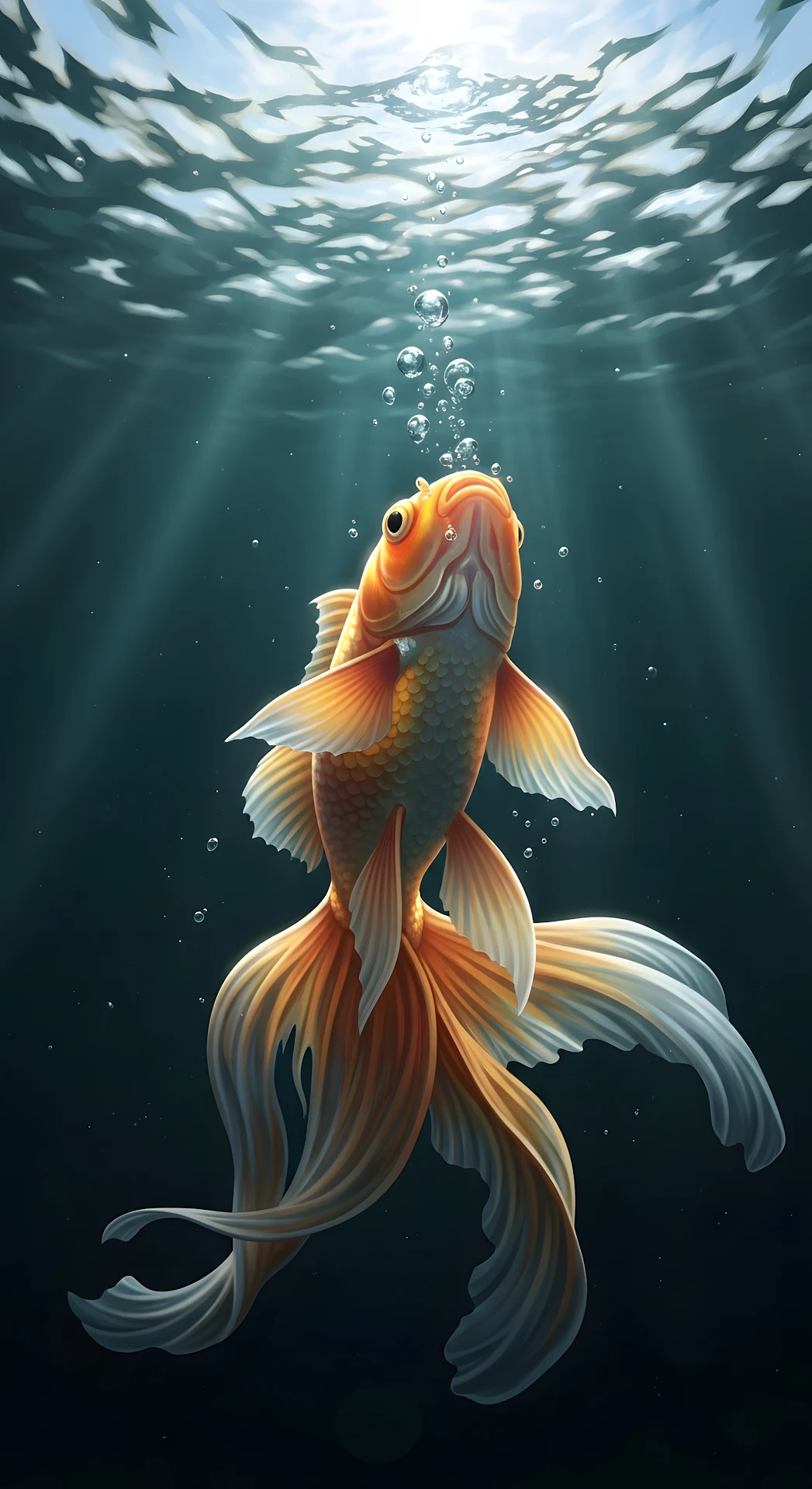Majestic Goldfish Swimming Upwards Digital Illustration - Free 4K mobile Wallpaper