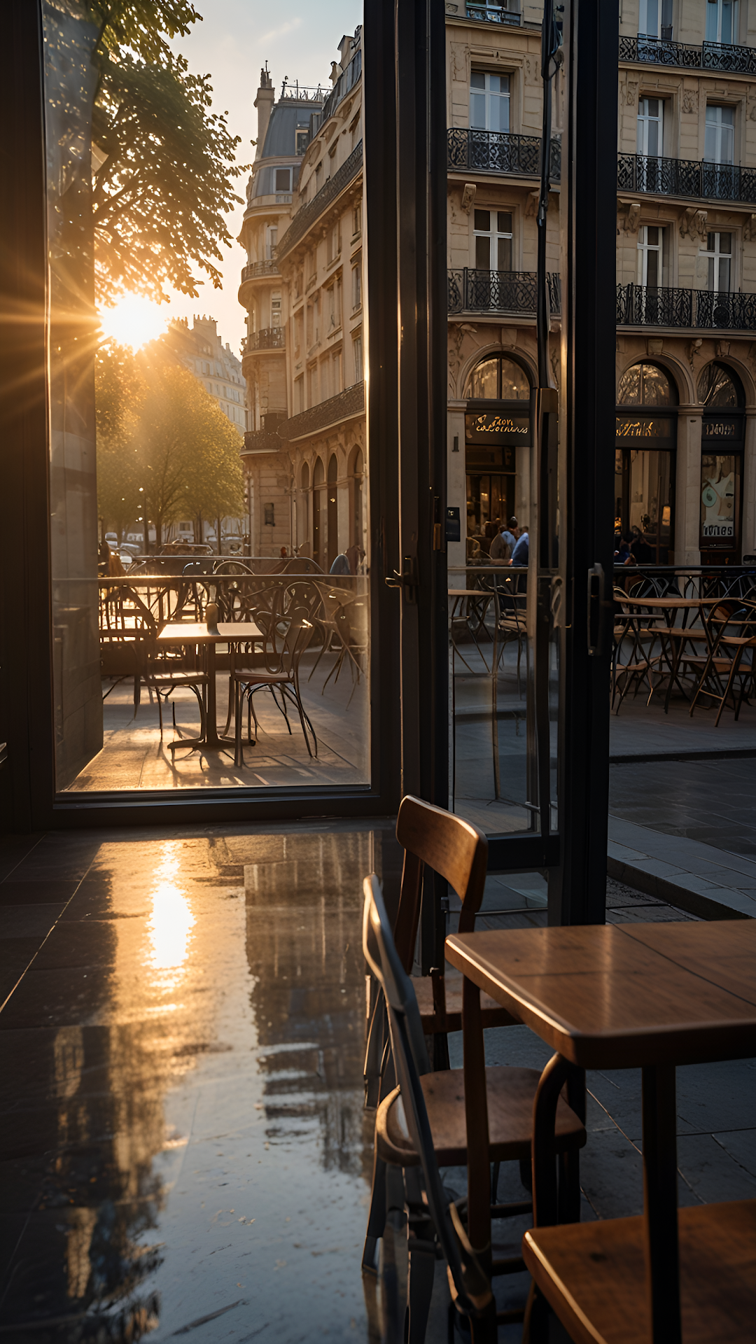 Golden Hour Cafe View in Paris Haussmann Street - Free 4K mobile Wallpaper