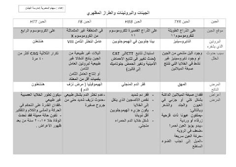 ورقة تلخص درس الجينات والبروتينات والطراز المظهري - أحياء الصف 12 الفصل 1