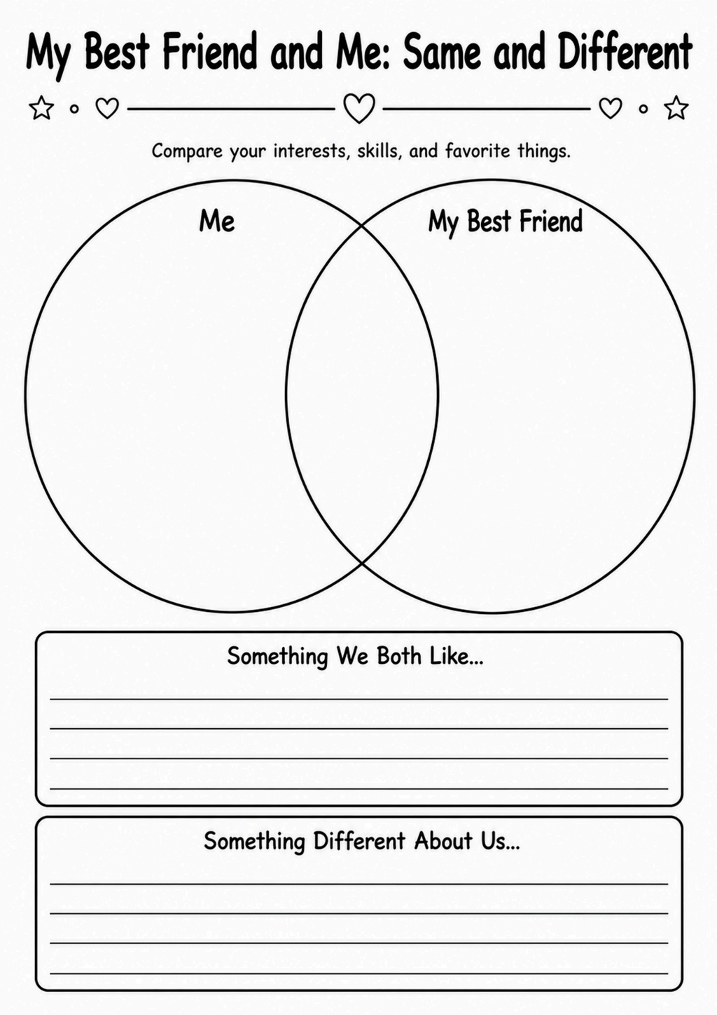 My Best Friend and Me: Same and Different Worksheet