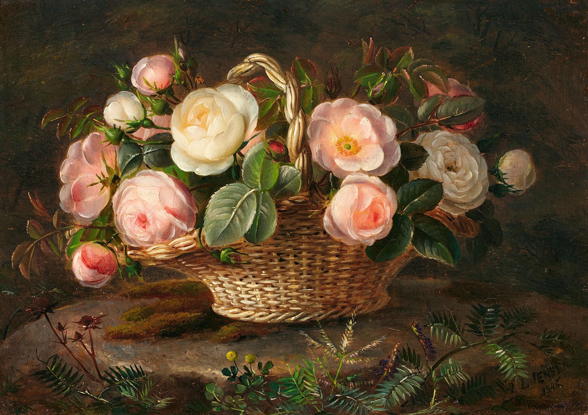 Korb mit Rosenblüten
