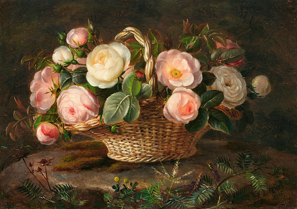 Korb mit Rosenblüten