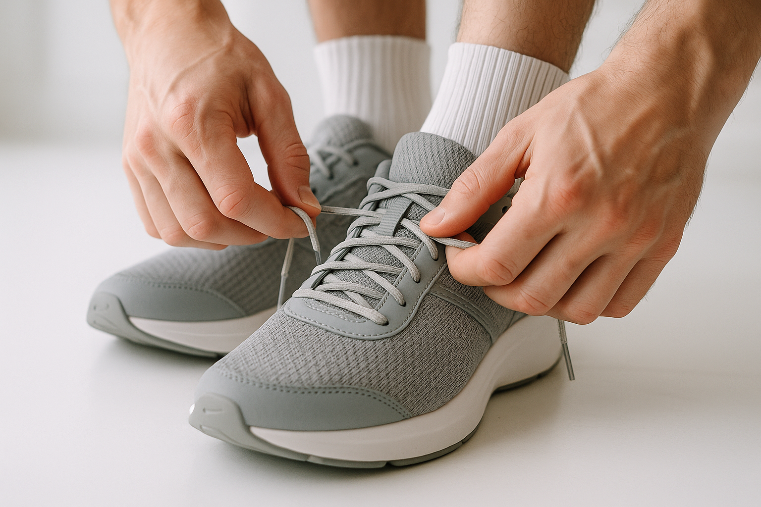 Manos ajustando cordones de zapatillas