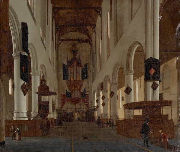 An interior of the Oude Kerk Delft looking west