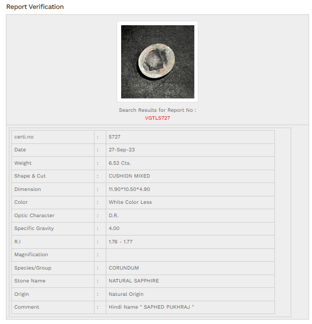 Natural white Sapphire