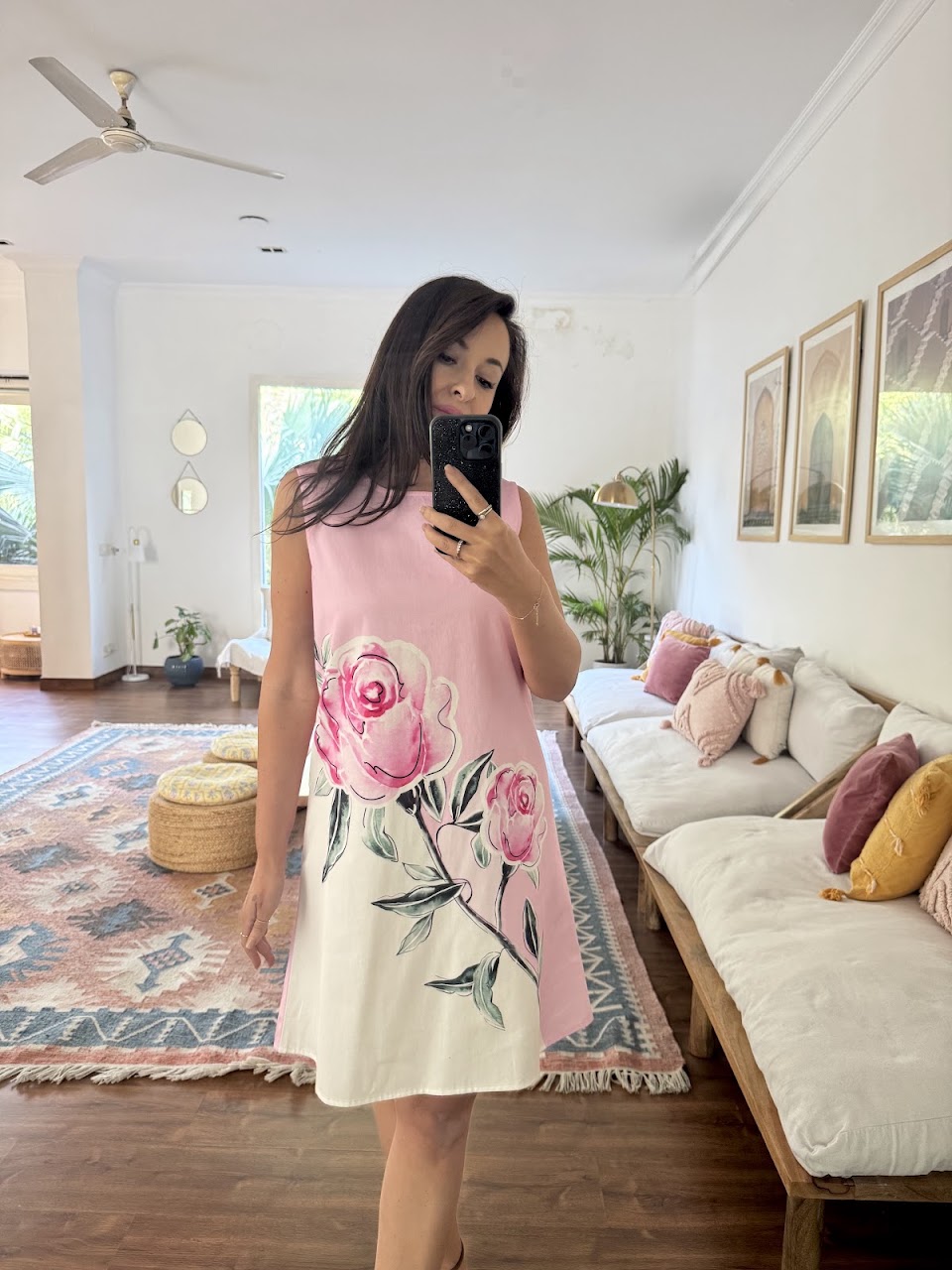 Vera Fritsch wearing the Frankie dress in Villa Céleste Rose