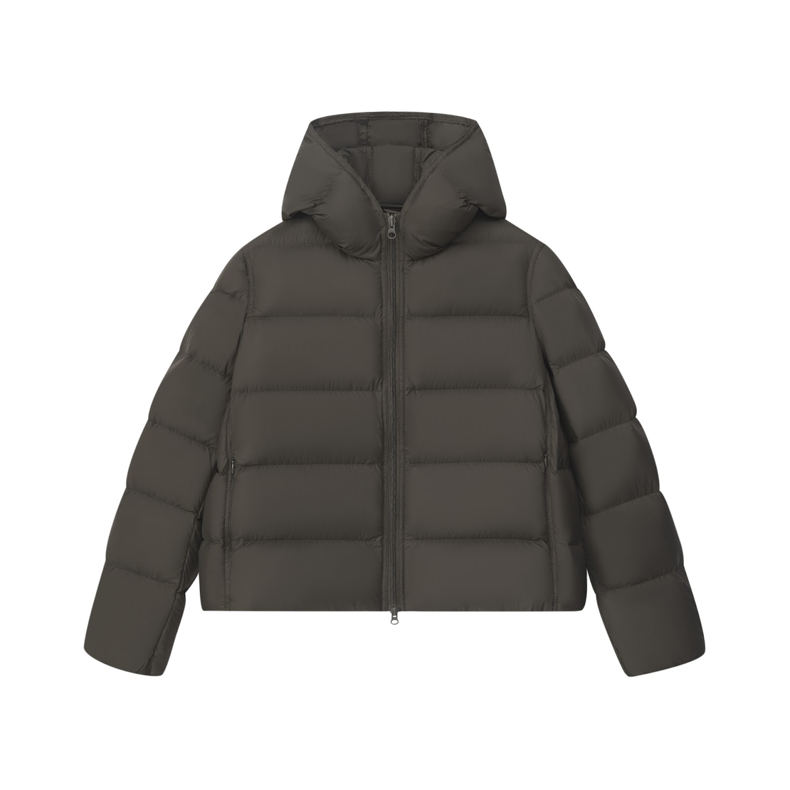 Short women's down jacket with goose down filling