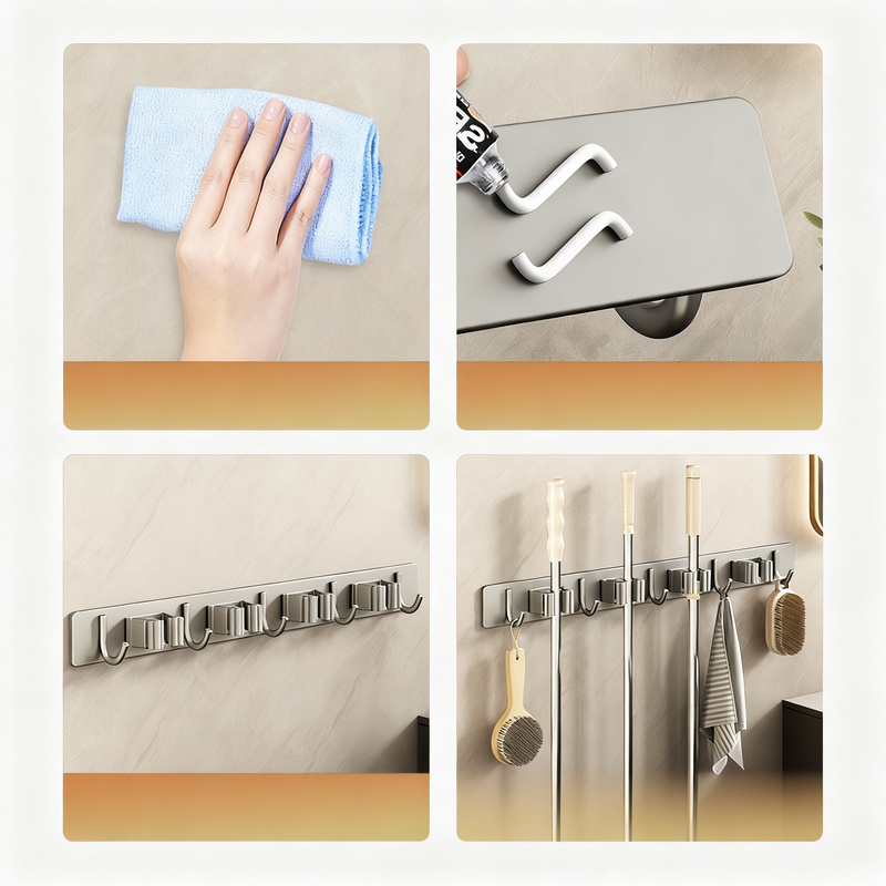 Wall holder for broom and mop made of stainless steel