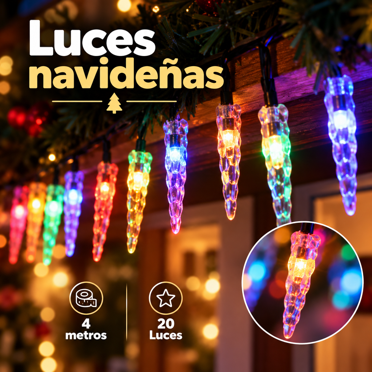 Guirnalda de 20 luces LED con carámbanos de cristal 4 m