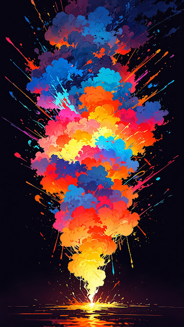 Vibrant Color Explosion Over Dark Water - Free mobile Wallpaper