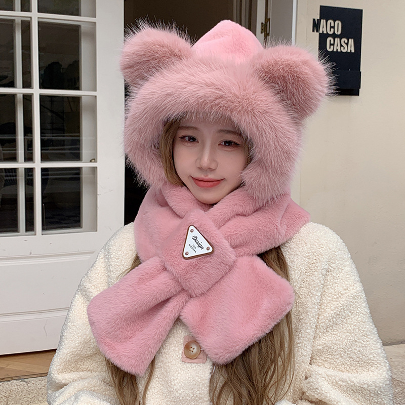 Plush Set: Hooded Scarf with Bear Design