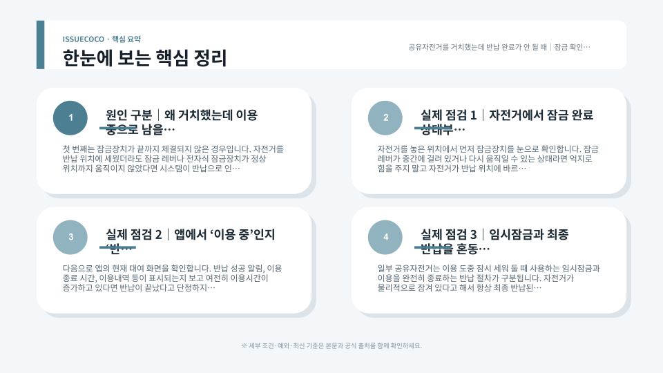 공유자전거 잠금 상태와 앱의 반납 완료 여부를 순서대로 확인하는 장면