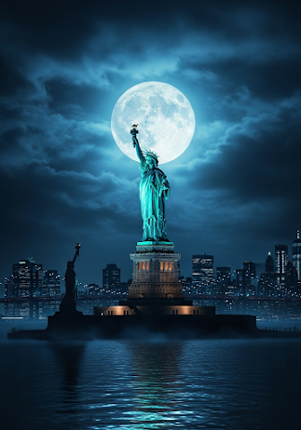 Moonlit Statue of Liberty | Dark Cityscape Art