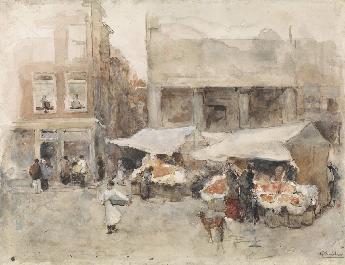 Markt met bloemenstalletjes 1874   1925