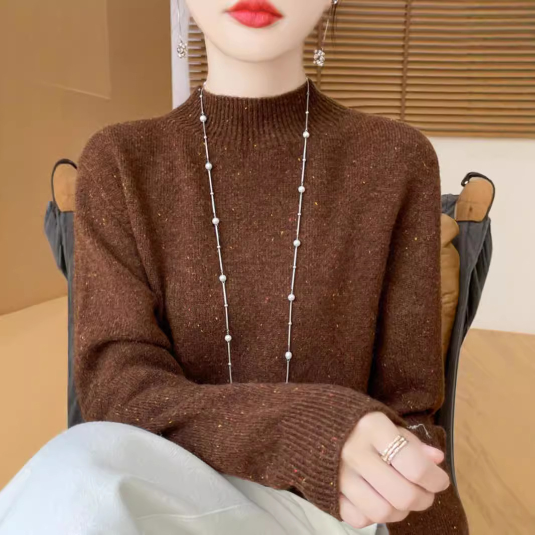 Women's pure wool sweater with stand-up collar