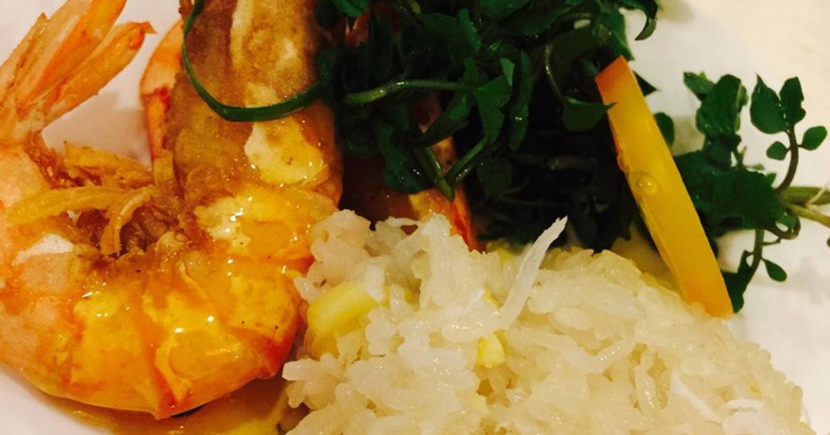Tôm sốt chanh dây - xôi đậu xanh