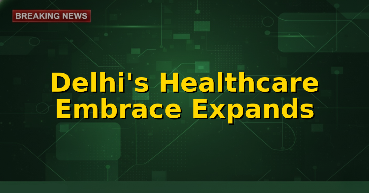 Illustration depicting a diverse group of people, including widows and Divyang individuals, receiving healthcare support, with the Ayushman Bharat logo in the background, symbolizing inclusive medical access by the Delhi Government.
