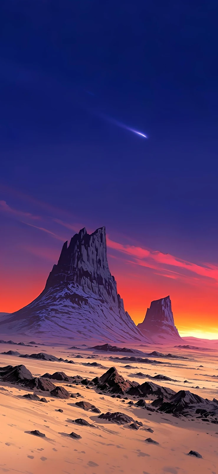 Cosmic Sunset Over Alien Peaks - Retro Digital Art 2K iPhone Wallpaper (1890x4094)