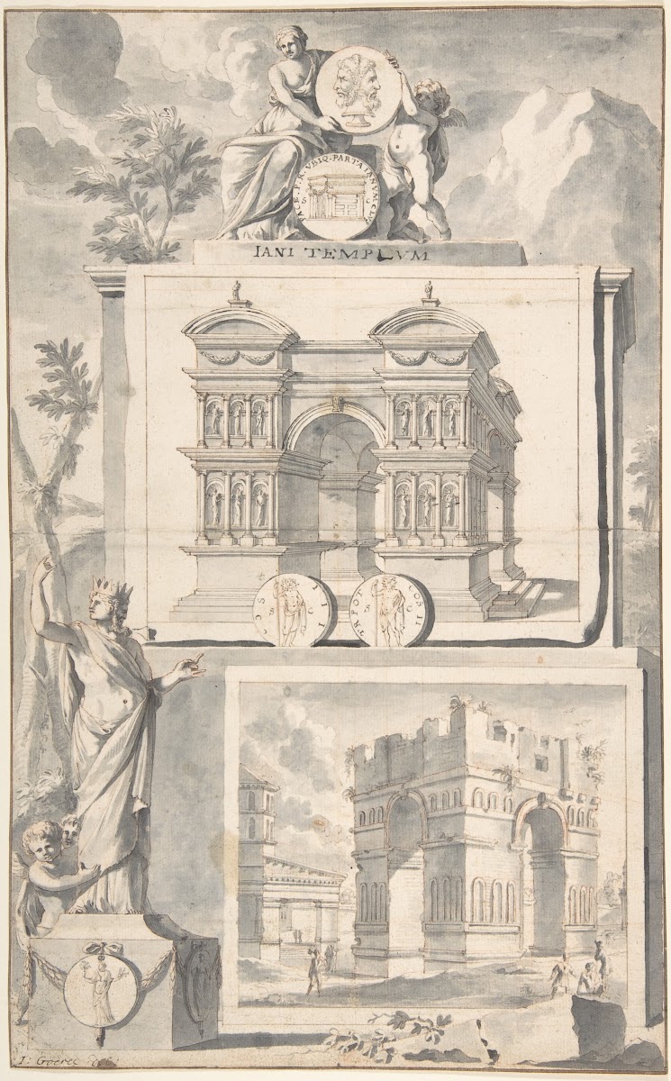 A Reconstruction of the Temple of Janus above and a View of the Ruins below befo