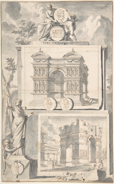 A Reconstruction of the Temple of Janus above and a View of the Ruins below befo