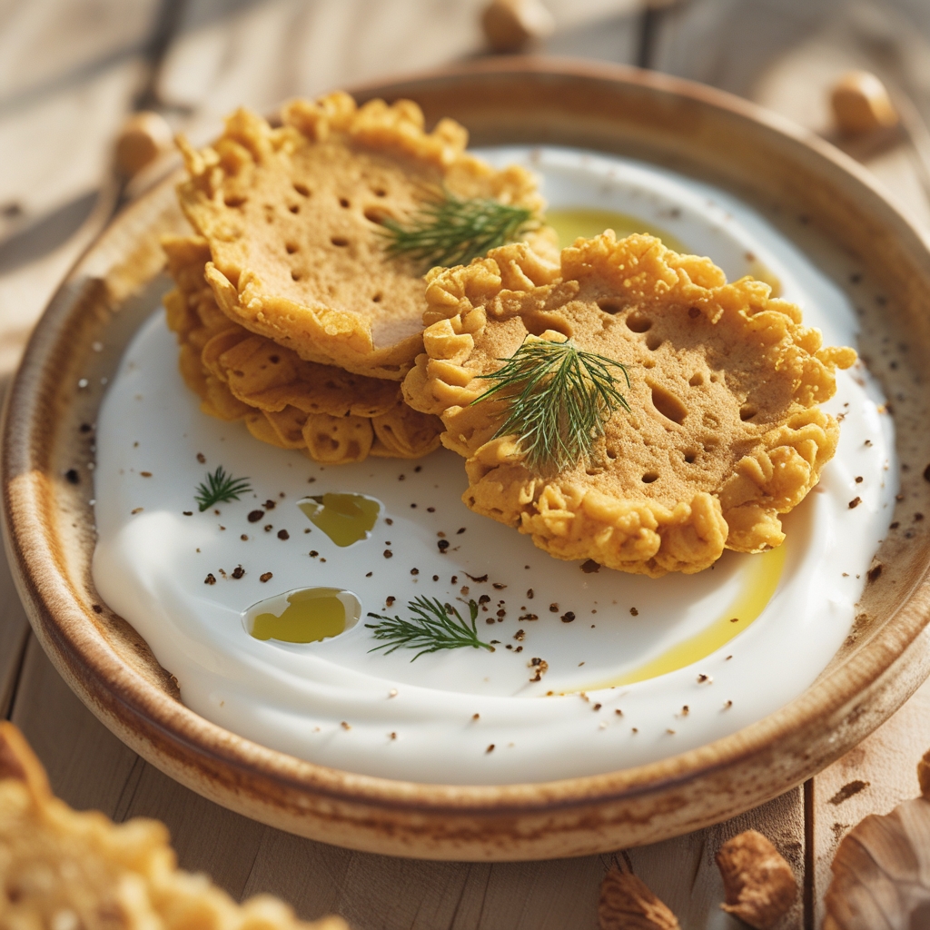 Turmeric Chickpea & Zucchini Protein Pancake Bites with Herbed Yogurt Dip