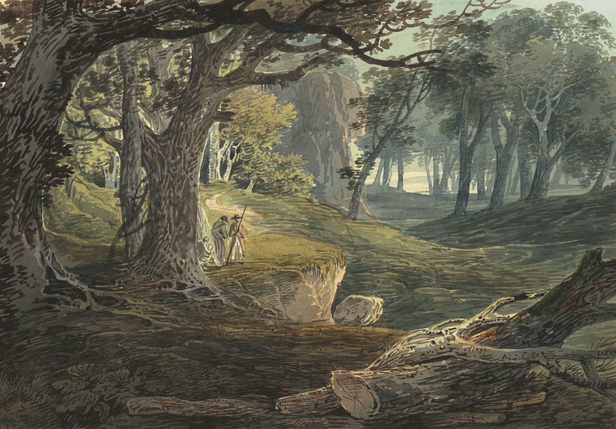 Travellers in a Woodland Glade c 1800