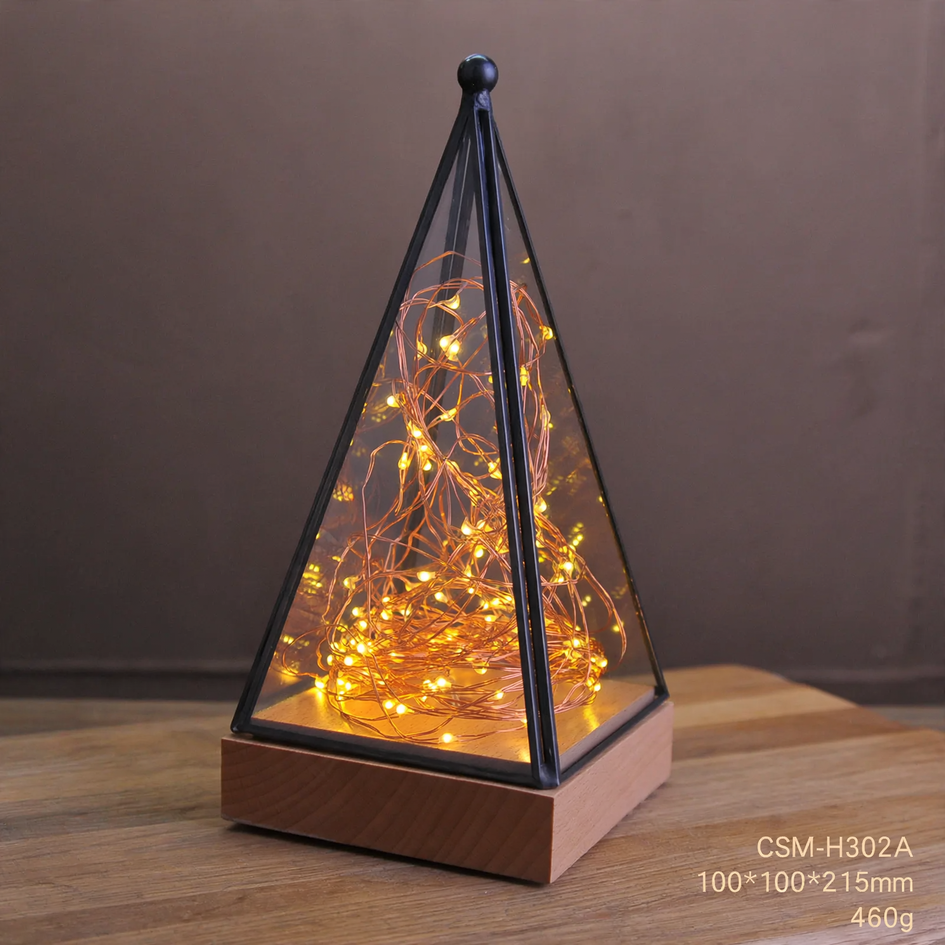 LED night light in glass dome with copper wire