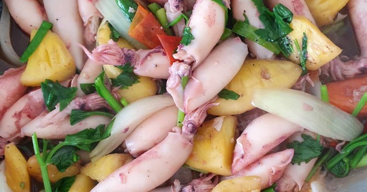 Mực cơm hấp xào chua ngọt