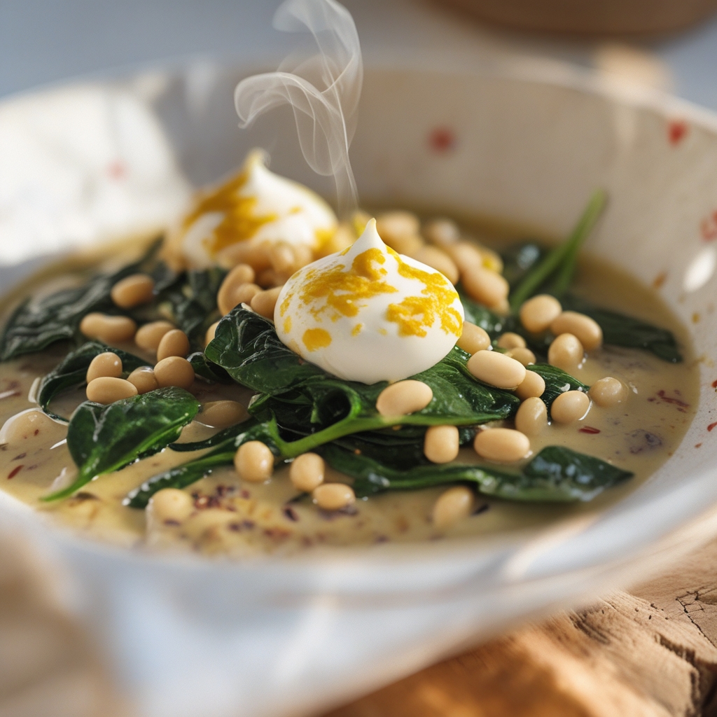 High-Protein Mung Bean & Spinach Breakfast Skillet with Turmeric Yogurt