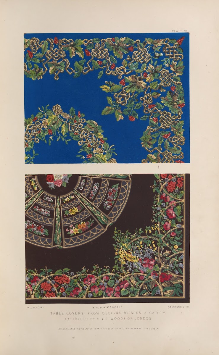 Table covers from designs by a Miss A Carey exhibited in H  T Woods of London 18