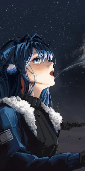 Anime Girl Under Starry Winter Sky 5K Wallpaper Background