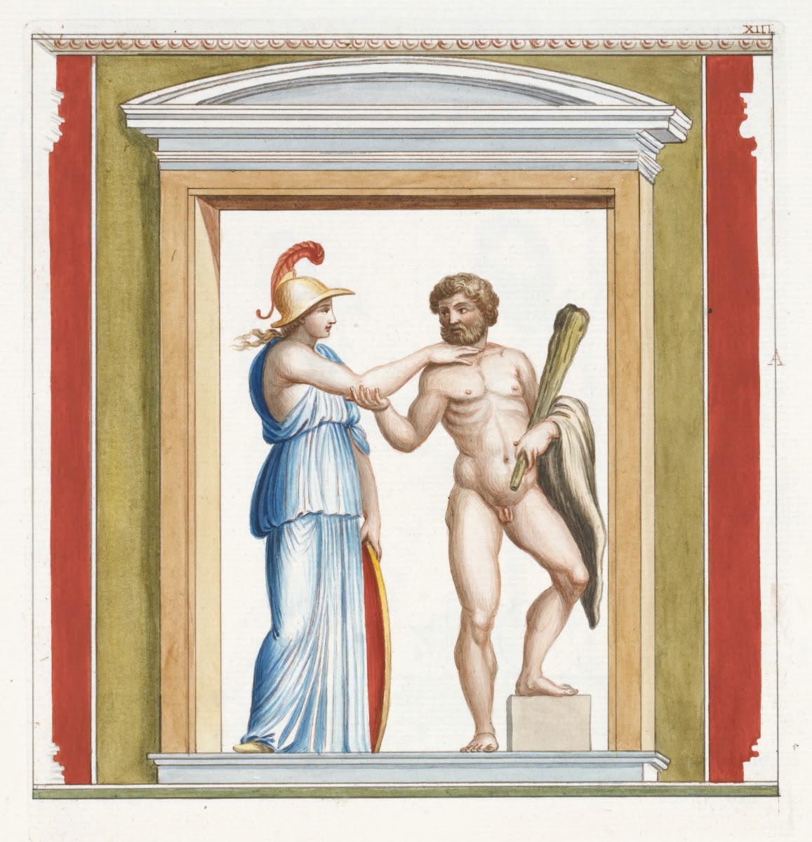 Athena and Hercules depicted within a niche 1783