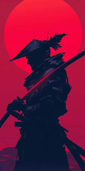 Samurai, Warrior, Sword, Red Moon Full HD iPhone Wallpaper Background