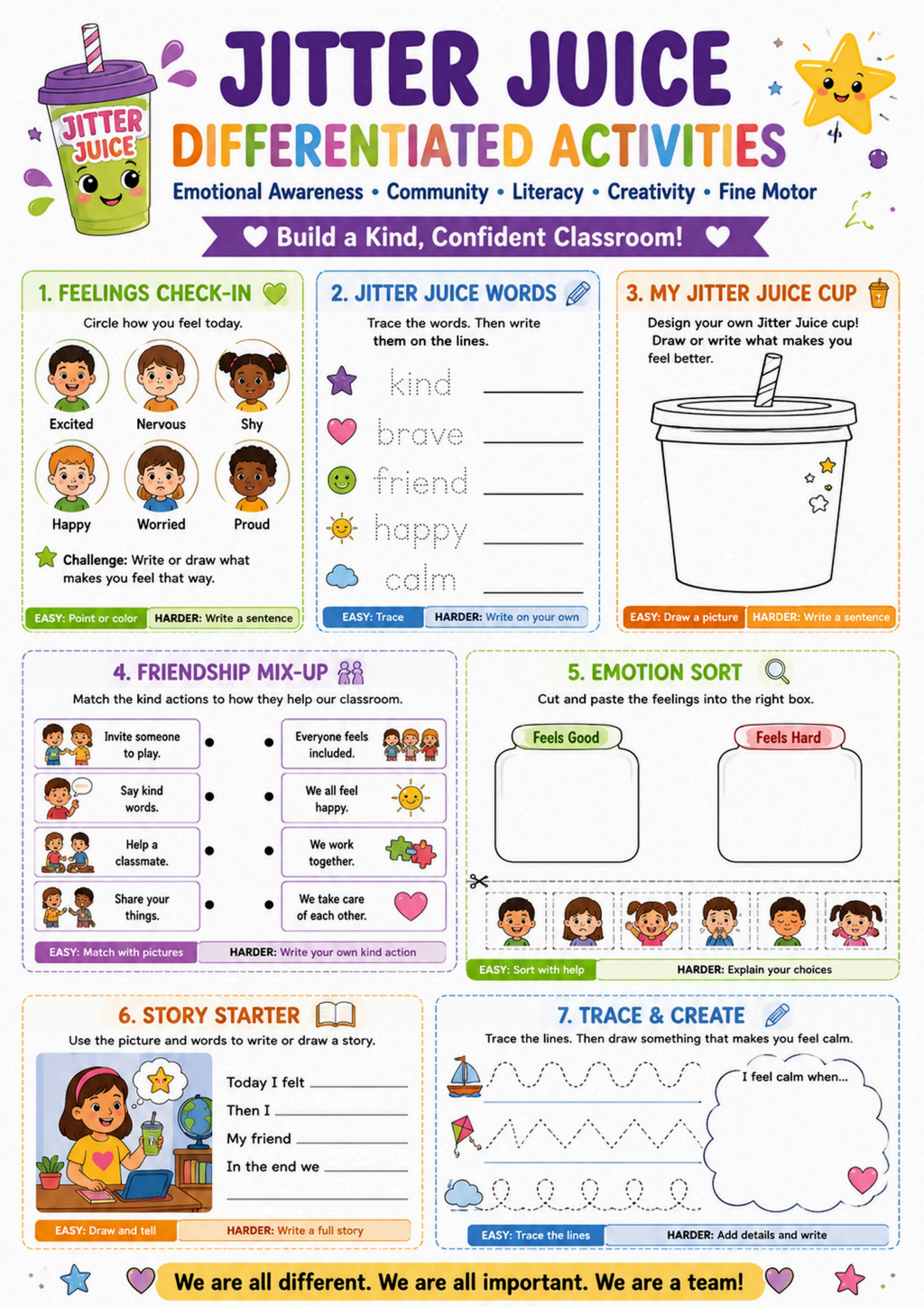 Jitter Juice Differentiated Activities Worksheet