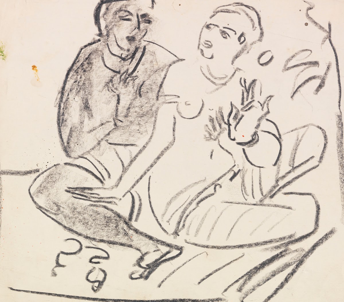 Hockendes Paar wohl nach Ajanta 1910