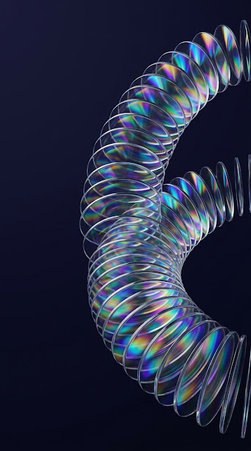 Holographic Spiraling Glass Disks on a Dark Background - Free mobile Wallpaper